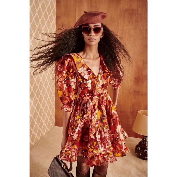 NWT CeliaB Sinai Red Floral Ruffle Puff Sleeve Mini Dress Size Large